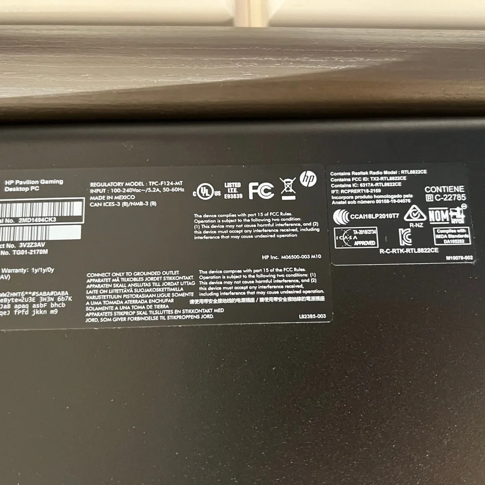 HP Pavilion Black Gaming Desktop Computer TG01-2170m PC 3060 256GB SSD 8GB RAM